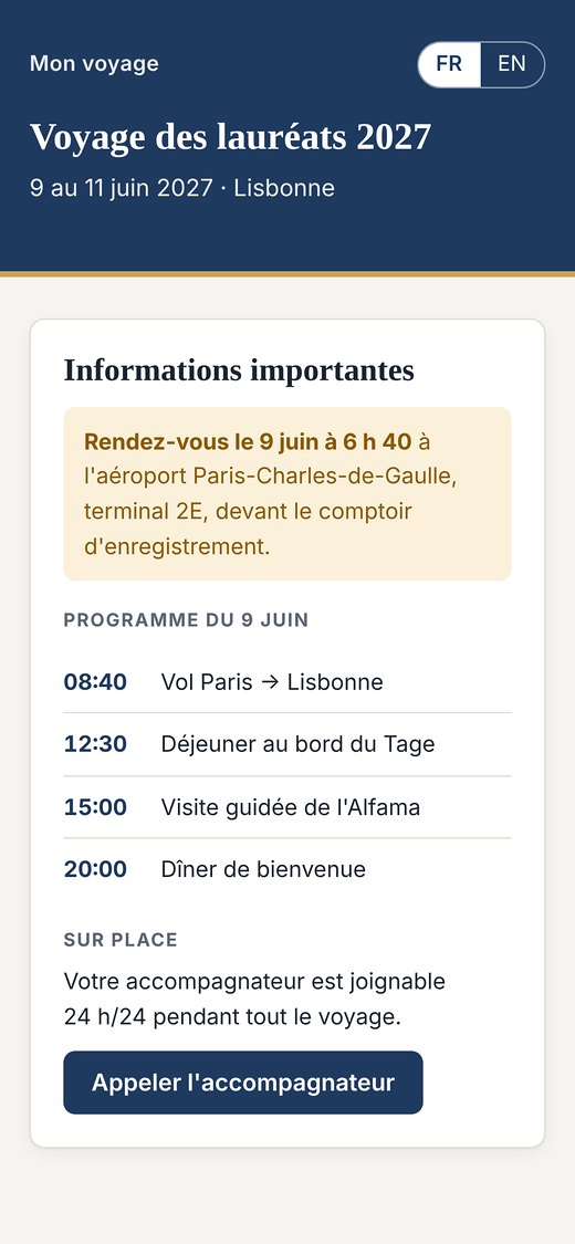 Informations importantes du voyage sur téléphone : rendez-vous et programme du jour