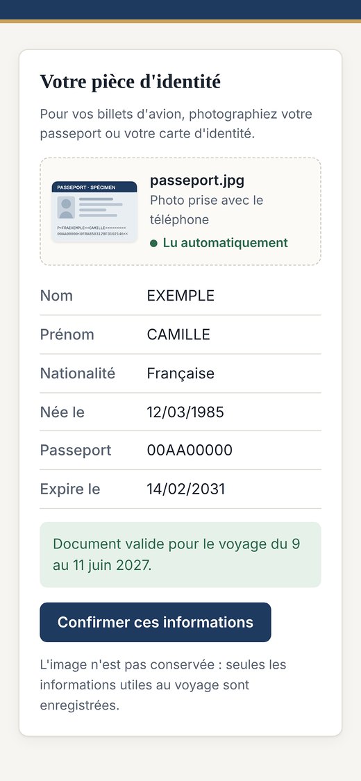 Pièce d’identité lue automatiquement sur téléphone : nom, nationalité, numéro et date d’expiration