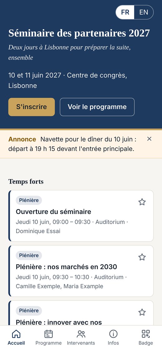 Site de l’événement sur téléphone : programme et annonces