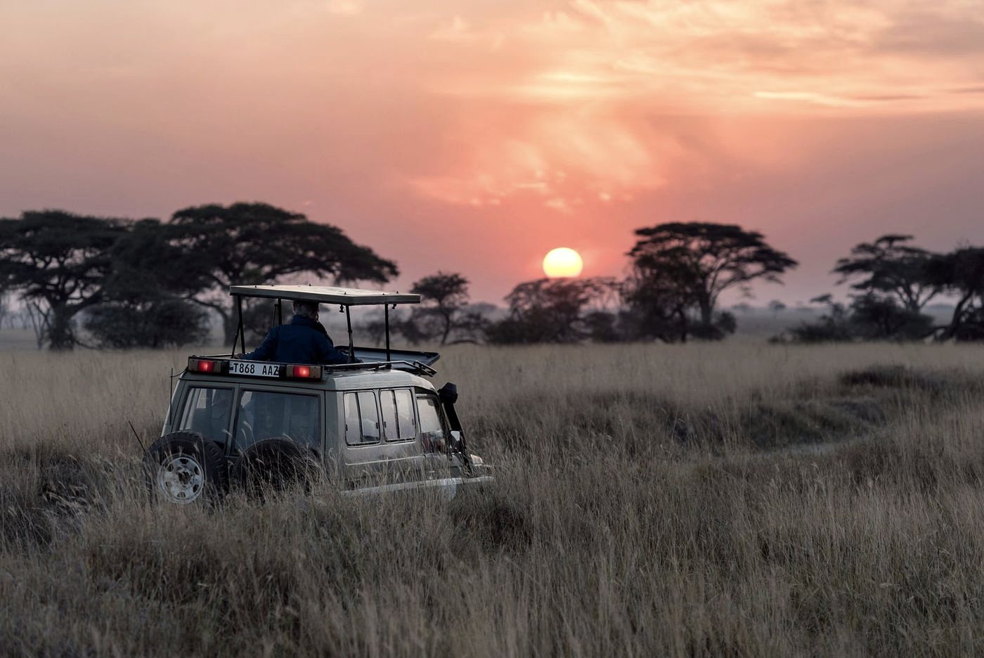 Safari en 4x4 au coucher du soleil, en Tanzanie
